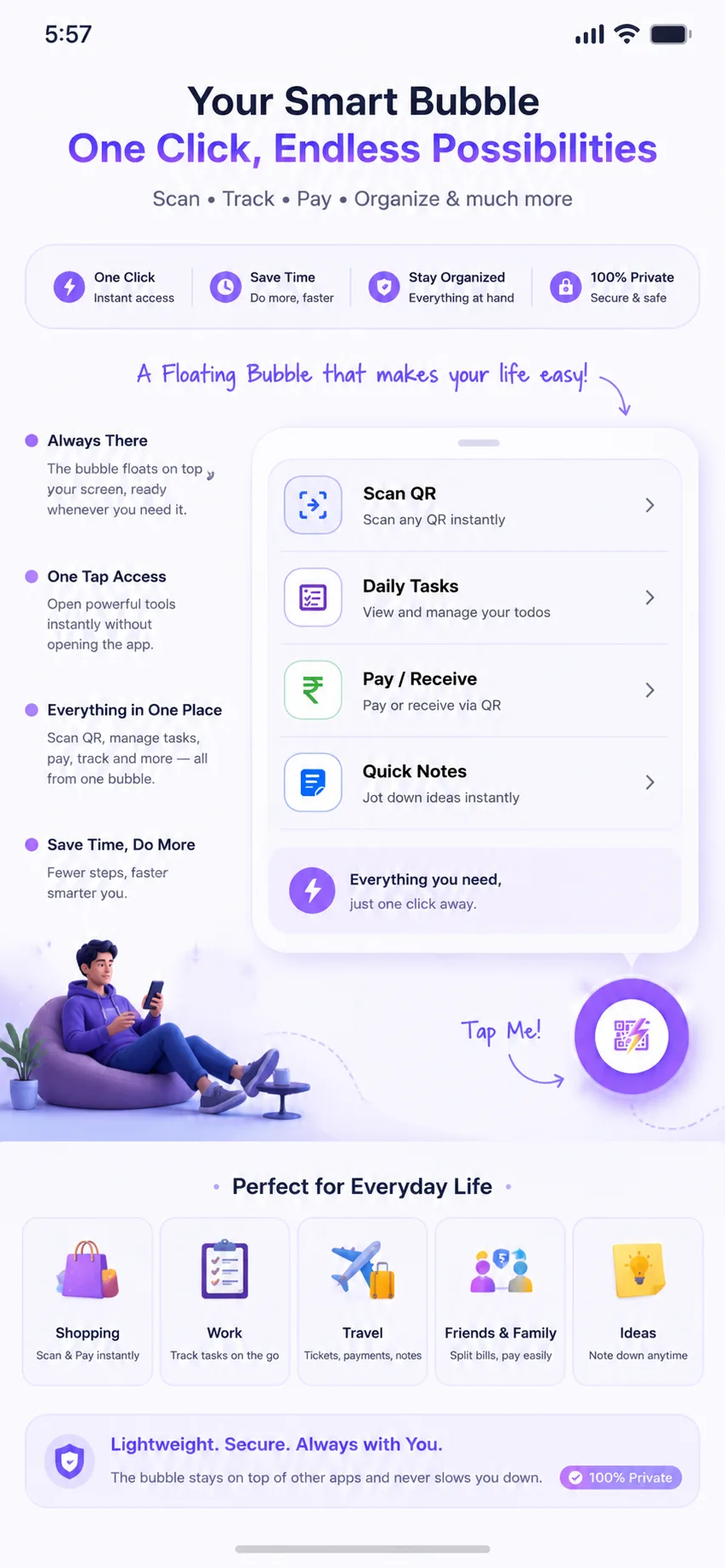 Smart Bubble floating quick access menu
