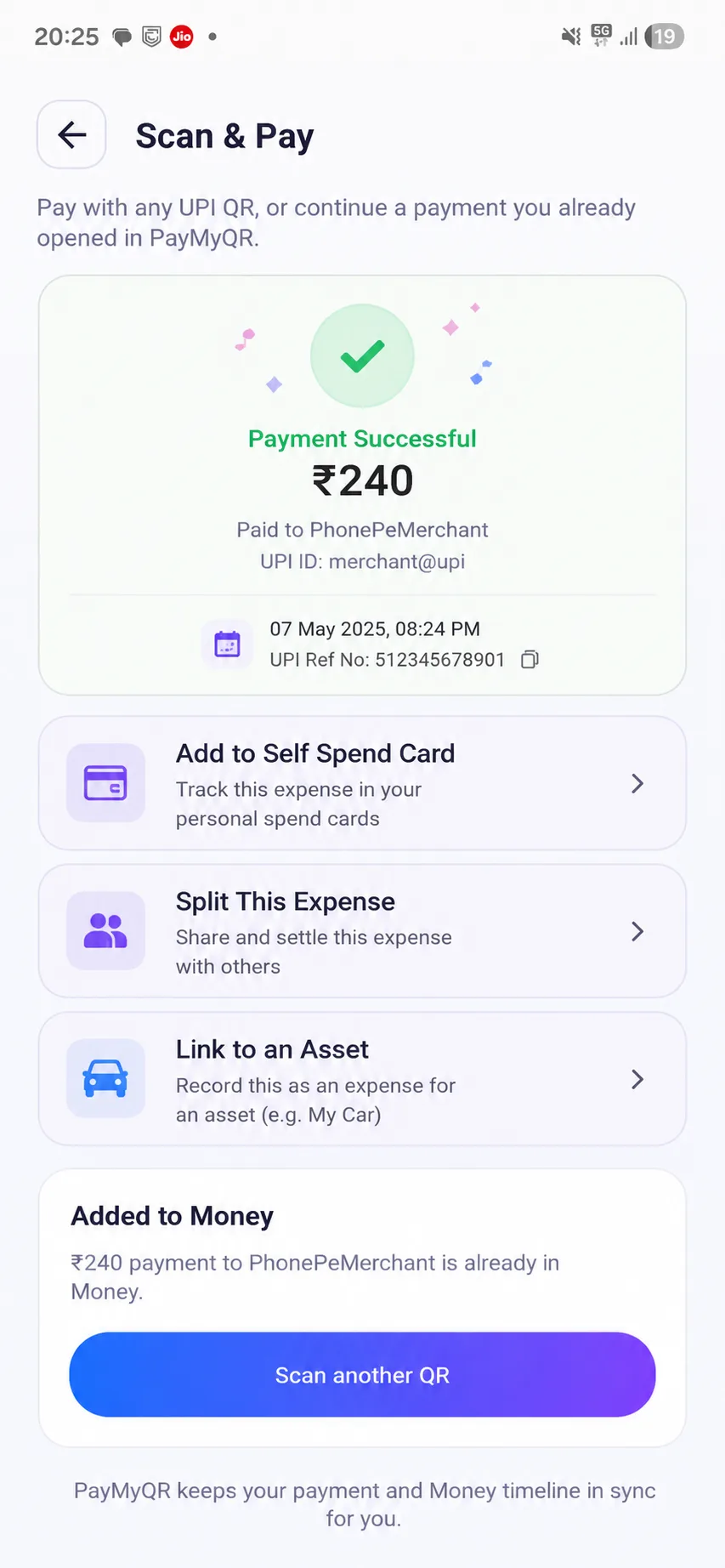 Post-payment options after UPI pay