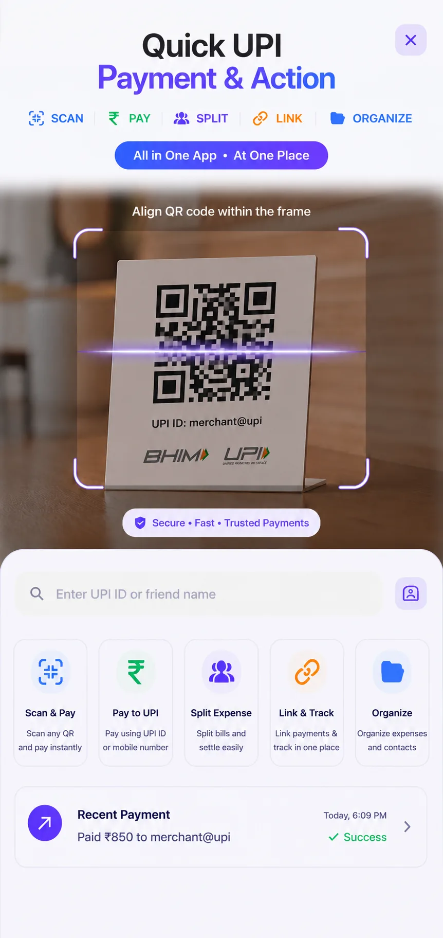 Scan and pay UPI QR screen