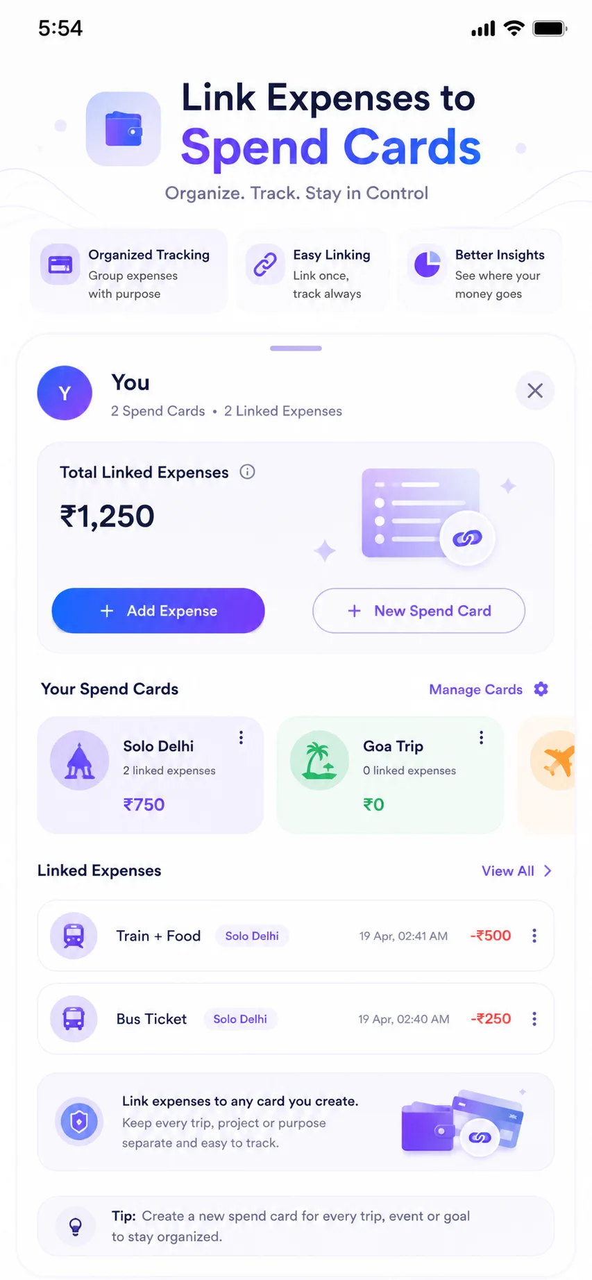 Self spend cards for trips and projects