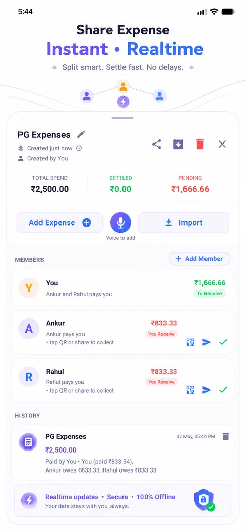 Share expense splits screen